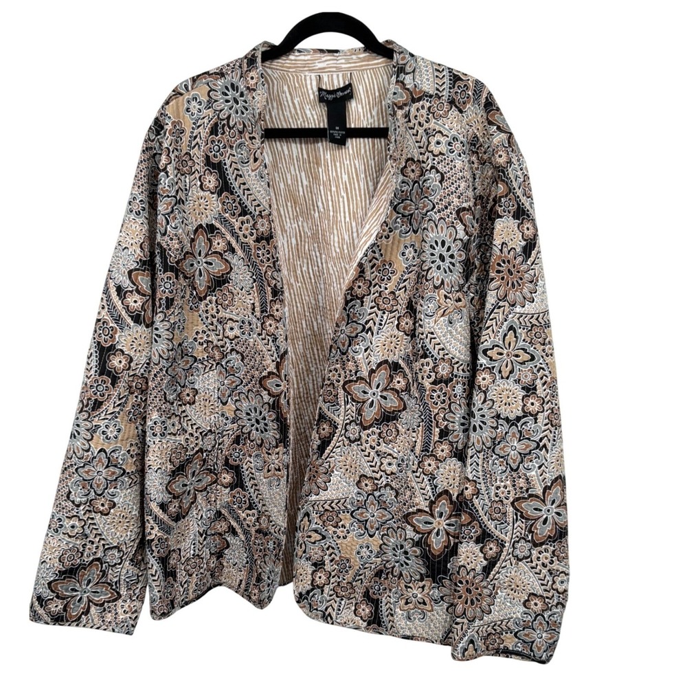 Maggie Barnes 3X Neutral Floral Paisley Open Front Blazer Lightweight